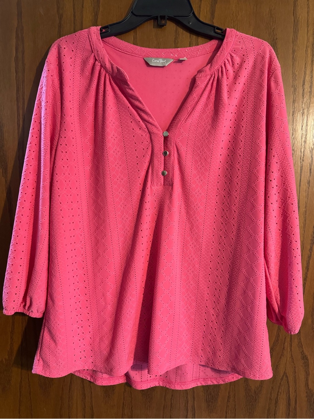 Coral Bay Bright Pink Eyelet Henley Tunic